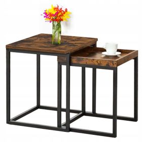    Tavolino quadrato Praven di ispirazione Loft 50 x 50 x 50,5 cm in rovere invecchiato