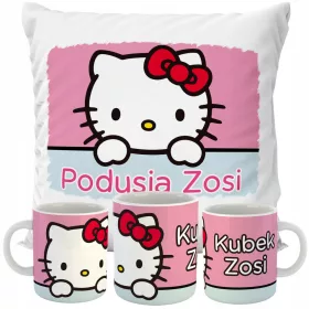    SET CUSCINO + TAZZA HELLO KITTY NOME REGALO DI COMPLEANNO VARI DISEGNI