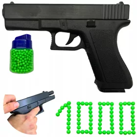    PISTOLA CON PROIETTILI IN PLASTICA GLOCK 17 IMITAZIONE ARMA NERA + 500 CARTUCCE
