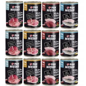  Mix di sapori di cibo per cani Pan Mięsko 12x400g