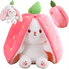    CONIGLIO IN FRAGOLA Mascotte Bunny Fragola Lepre GRANDE peluche 35 cm
