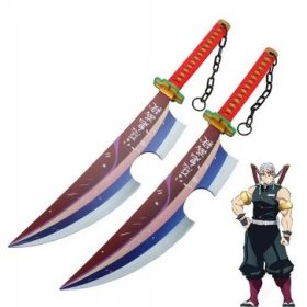    Spada giapponese Katana 79 cm Kimetsu no Yaiba Uzui Tengen set di 2 mannaie