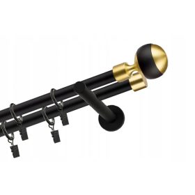    BASTONE PER TENDE DOPPIO IN METALLO 19+19MM NERO OPACO OPACO 200cm SCHEMI FISSA
