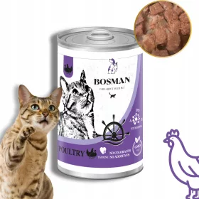    BOSMAN alimento umido in lattina per gatti di tutte le razze CON POLLAME 24x415 g