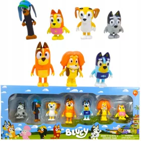   BLUEY SET DI 7 STATUINE FIGURINE DI FAMIGLIA BINGO CHILI BANDIT REGALO MAMMA 8 CM