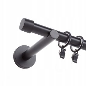    BASTONE SINGOLO MODERNO PER TENDE SEMPLICI ANELLI SILENZIOSI 19mm / 220cm NERO OPACO
