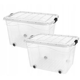    Contenitore, scatola portagiochi con coperchio su ruote 100L Trasparente 2 pz