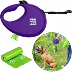    Guinzaglio automatico per cani con contenitore per sacchetti, taglia M, viola