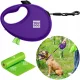  Guinzaglio automatico per cani con contenitore per sacchetti, taglia M, viola