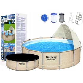 PISCINA CON TELAIO, COPERTURA, SCALA, ACCESSORI 396 x 107 cm