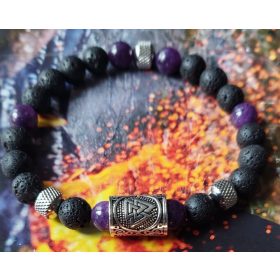    BRACCIALE RUNE VALKNUT, PIETRA LAVICA, AMETISTA, DA UOMO, DONNA, TAGLIA PERSONALIZZATA