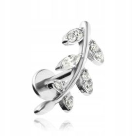   Orecchino Labret, foglie d'argento, zirconi bianchi, 1.2/6