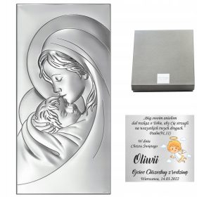    QUADRO IN ARGENTO MADRE DI DIO CON BAMBINO SOUVENIR DI BATTESIMO E COMUNIONE DI MATRIMONIO