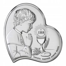    SANTA COMUNIONE SOUVENILE Quadretto Comunione in argento con incisione RAGAZZO