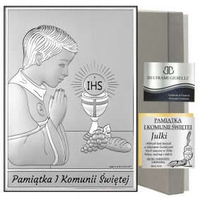    SANTA COMUNIONE SOUVENILE Quadretto Comunione in argento con incisione PER RAGAZZO