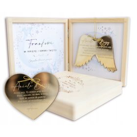    Scatola di souvenir per comunione con ali dorate di preghiera a forma di cuore. REGALO