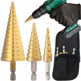   Punte a gradini, 3 pz, acciaio, set, coniche, 4-32 mm, per legno, lamiera