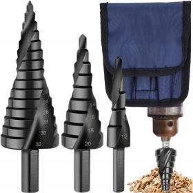   Set di punte a gradino da 3 pezzi a spirale coniche 4-32 mm per lamiera di legno