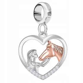    CHARMS in Argento Ragazza con Cavallo Cavallo Strass Bambino Cuore Cuore