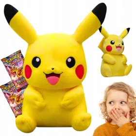    MASCOTTE PIKACHU Pikachu Pokemon GRANDE XL 40 cm + Carte Pokemon FIAMME OSSIDIANE 1 busta da 10 carte