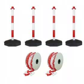   Palo stradale per recinzioni bianco e rosso 4x + catena stradale 2x Set
