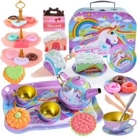    SET DA TÈ IN METALLO per bambini, SET TAZZE, DOLCI, VALIGIA +