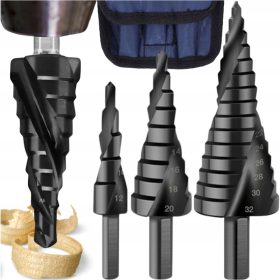   Set di punte elicoidali a gradini, 3 pz., coniche, 4-32 mm, per lamiere di legno