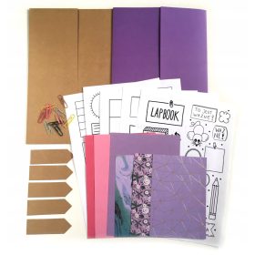    Kit per la preparazione del lapbook, A4, 2 cartelle, kraft, grafica viola, carta