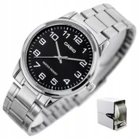    Orologio Casio da uomo HERMAN, acciaio, numeri, bracciale in argento + INCISIONE