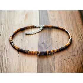    Collana con perline di legno al collo / lunghezza regolabile