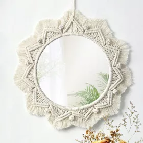    SPECCHIO BOHO ROTONDO CORDA TINTA MACRAME 50 cm SPECCHIO DA PARETE BOHO