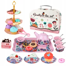    GRANDE SERVIZIO DA TÈ IN METALLO, BROCCA, TAZZA, VASSOIO, DOLCI, VALIGIA