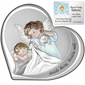    Regalo Battesimo Quadretto Angelo Argento Ricordo del Battesimo Comunione + TESTO