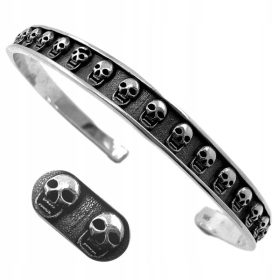    Bracciale rigido SKULLS da uomo in stile rock, teschio inciso s925