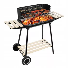    Barbecue a carbone da giardino su ruote con 3 ripiani, griglia grande