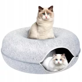    Letto a tunnel per gatti, casa rotonda, confortevole ciambella, giocattolo a ciambella, grigio