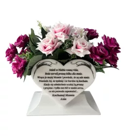    Vaso da fiori CUORE bianco con incisione per ornamento di una lapide LA TUA INCISIONE + DISEGNO