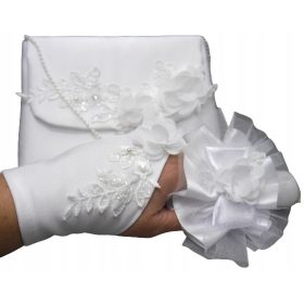    Insieme di comunione. Guanti da comunione, sacca raccogligocce. Set Alba