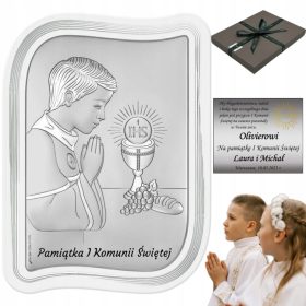    Quadretto della Santa Comunione, ricordo della Prima Comunione per un ragazzo, 8x11 cm