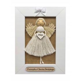    ANGELO MACRAME IN CORNICE BIANCA PER BATTESIMO E COMUNIONE DI COMPLEANNO