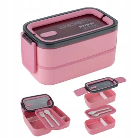    LUNCHBOX LUNCHBOX INSERTI 2 SCOMPARTI CON POSATE 1400ml KITE ROSA