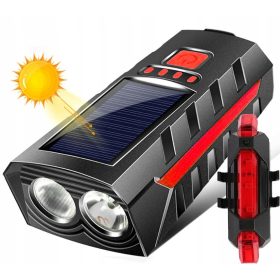    LAMPADA SOLARE PER BICI ANTERIORE + POSTERIORE CAMPANELLO LED 4in1 POTENTE MANUBRIO BICI