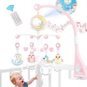    GIOSTRA PER LETTINO, CARillon, PROIETTORE, GIOCHI LENITIVI + TELECOMANDO ROSA
