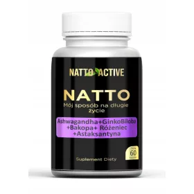   Integratore Natto Active con Ashwagandha, Ginko Biloba, Bakopa, Różeniec e Astaksantyna - 60 capsule