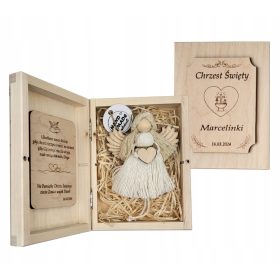    ANGELO MACRAME IN SCATOLA DI LEGNO PER COMUNIONE, BATTESIMO, SOUVENIR DEDICATI
