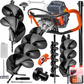   CARRELLO DI PERFORAZIONE A BENZINA SET FRESA PER TERRENO COCLEA 10/20/30 CM + OLIO