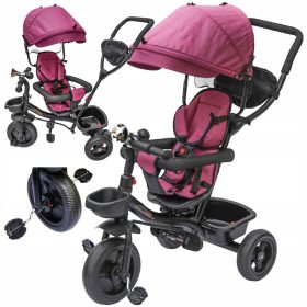    BICI A TRE RUOTE, ROTAZIONE A 360°, RUOTA LIBERA, CINGHIE A 5 PUNTI, CESTINO TROMBA