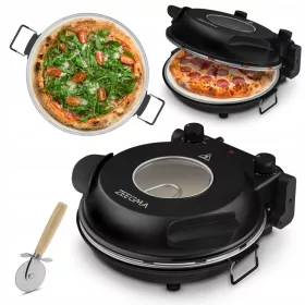   Forno Pizza 400°C 1200W 30cm Termostato Timer Finestra Zeegma COLTELLO GRATIS + Coltello Pizza ZE-PIZZA CHEF NERO