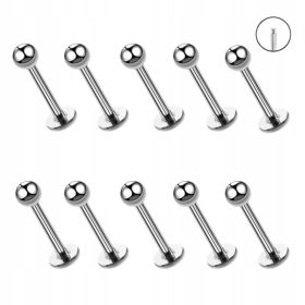    10 PZ Orecchino in acciaio, labret in argento con pallina. Gw. esterno 1.2/8/3