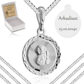    CATENA ARMATURA IN ARGENTO + MEDAGLIA MADRE DI DIO 925 + INCISIONE PER COMUNIONE